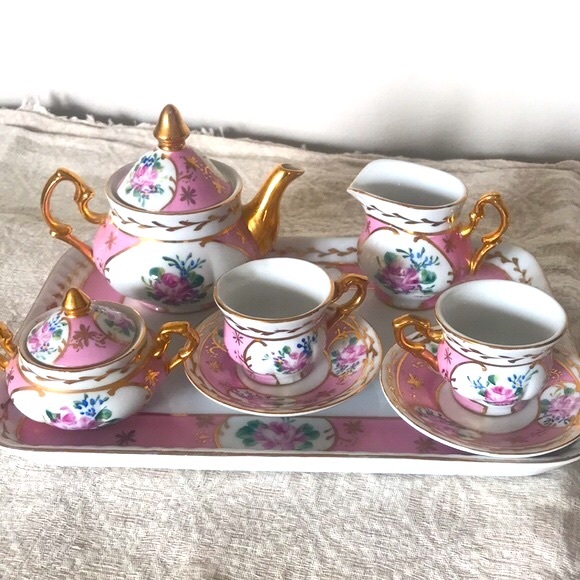 Sold - Rare Vintage Limoges China Children’s Floral Tea Set - Picture 2 of 10